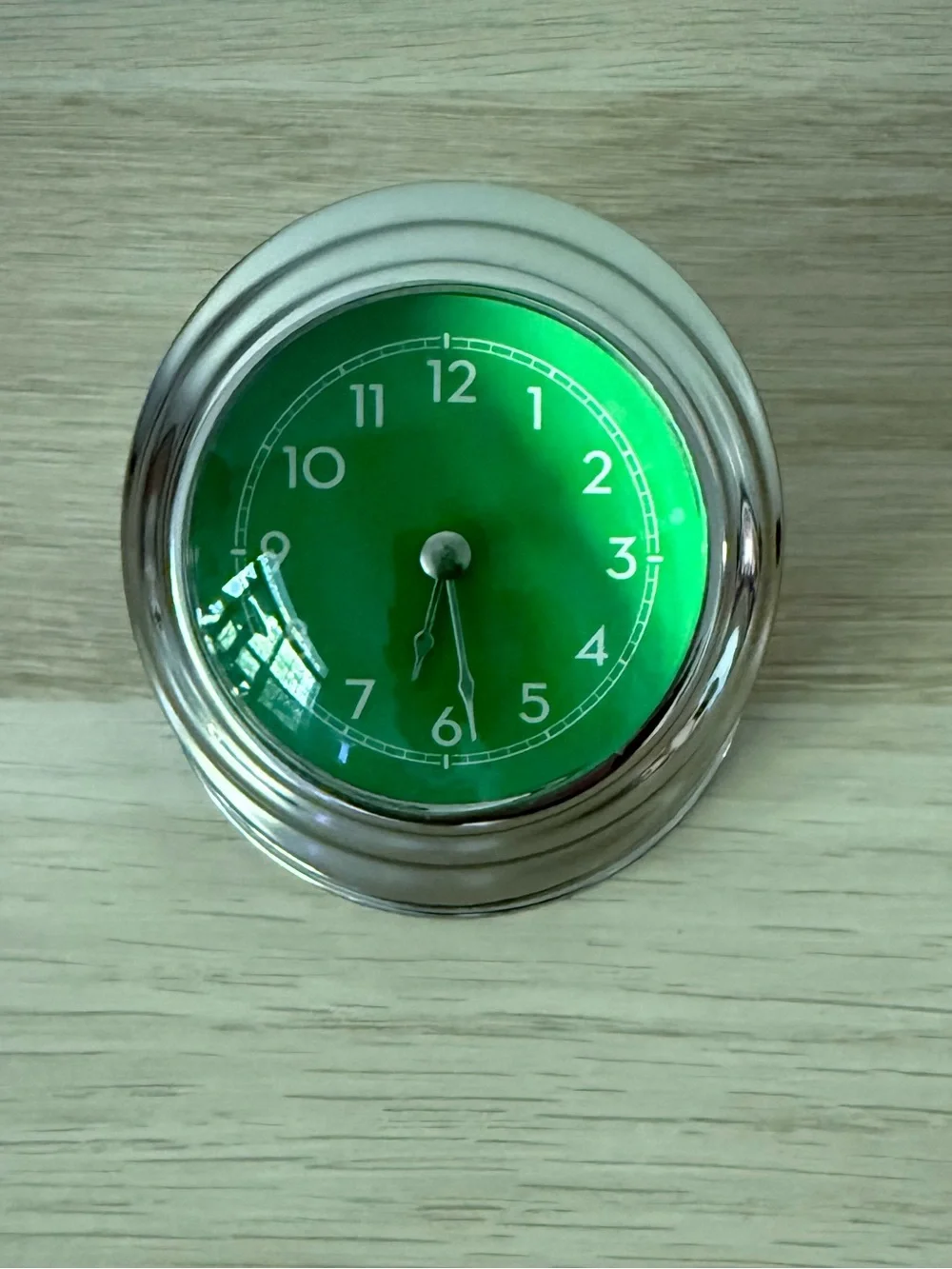 Pottery Barn Green Desk Clock Silver Tone Mantel Shelf Decor